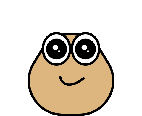 Illustration of a brown, oval-shaped figure with large round eyes and a straight mouth, now appearing a bit taller and more mature, yet still maintaining a youthful look.