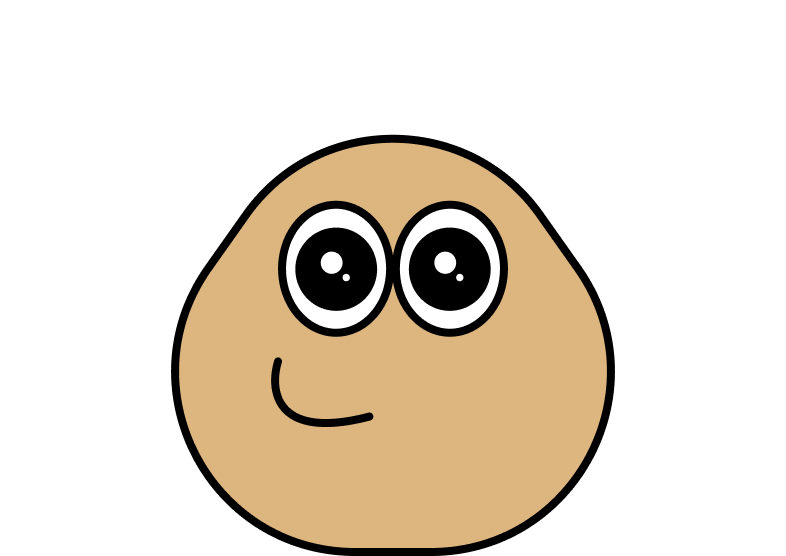 Illustration of a large brown oval-shaped figure with expressive round eyes and a soft smiling mouth, giving it a mature, confident appearance.