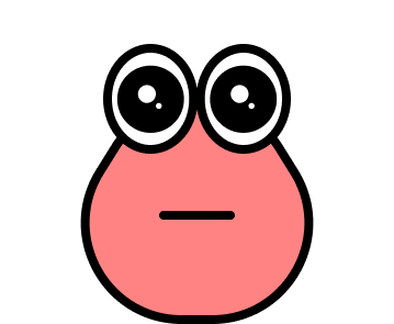 A simple, cartoonish red alien-like creature with large, wide-open eyes and a straight mouth.